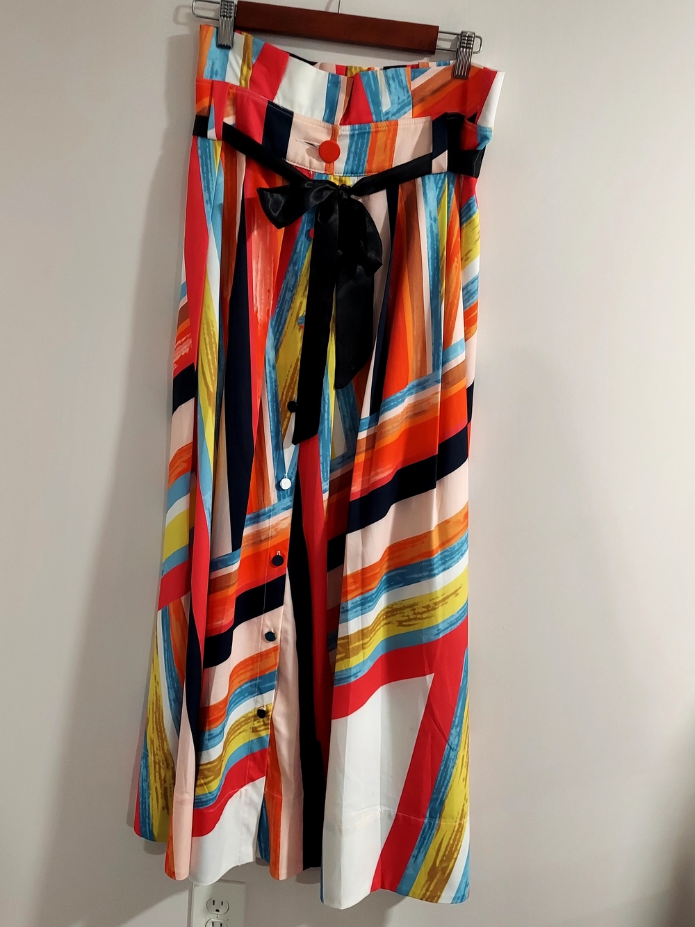 Gracia Multicolor Striped A-Line Skirt with Black Sash